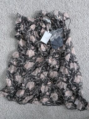 Zimmermann Black and Blush Floral Ruffle Blouse